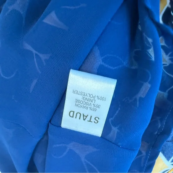 STAUD Mini Milla Dress in navy yellow abstract print size 4 - Picture 9 of 9